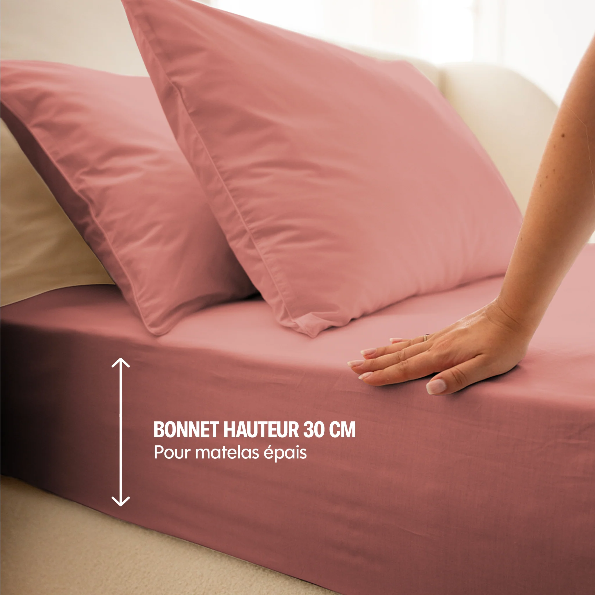 Parure de lit percale de coton - Rose - Image 3
