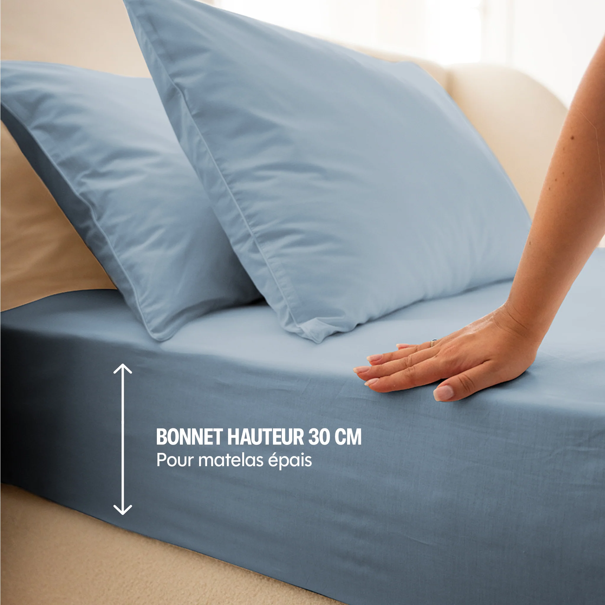 Parure de lit percale de coton - Bleu gris - Image 3