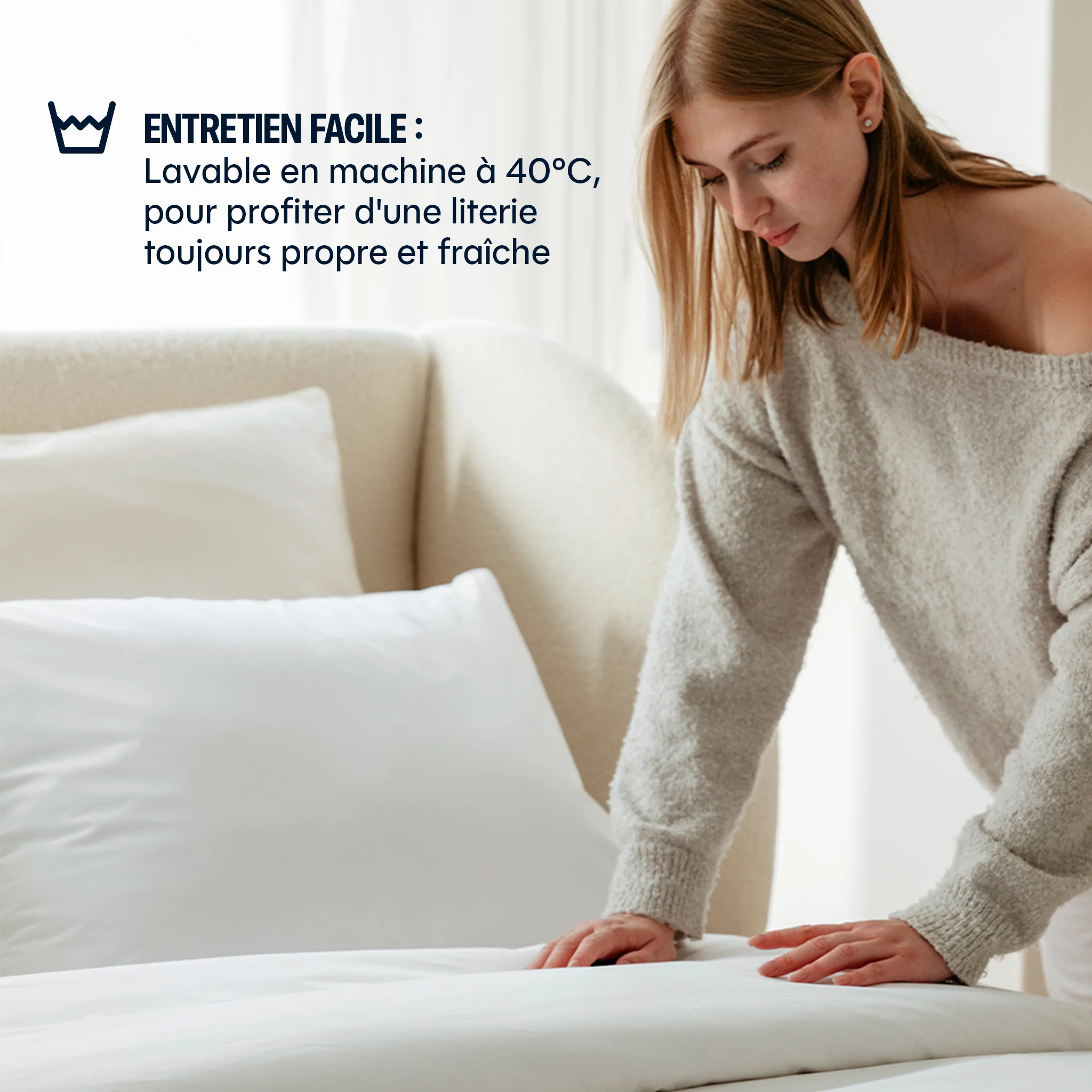 Parure de lit percale de coton - Bleu gris - Image 8